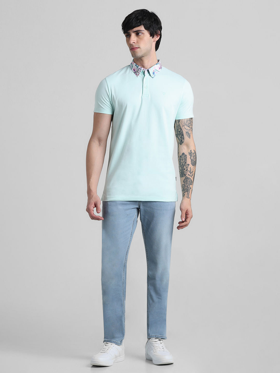 Green Floral Collared Polo T-shirt