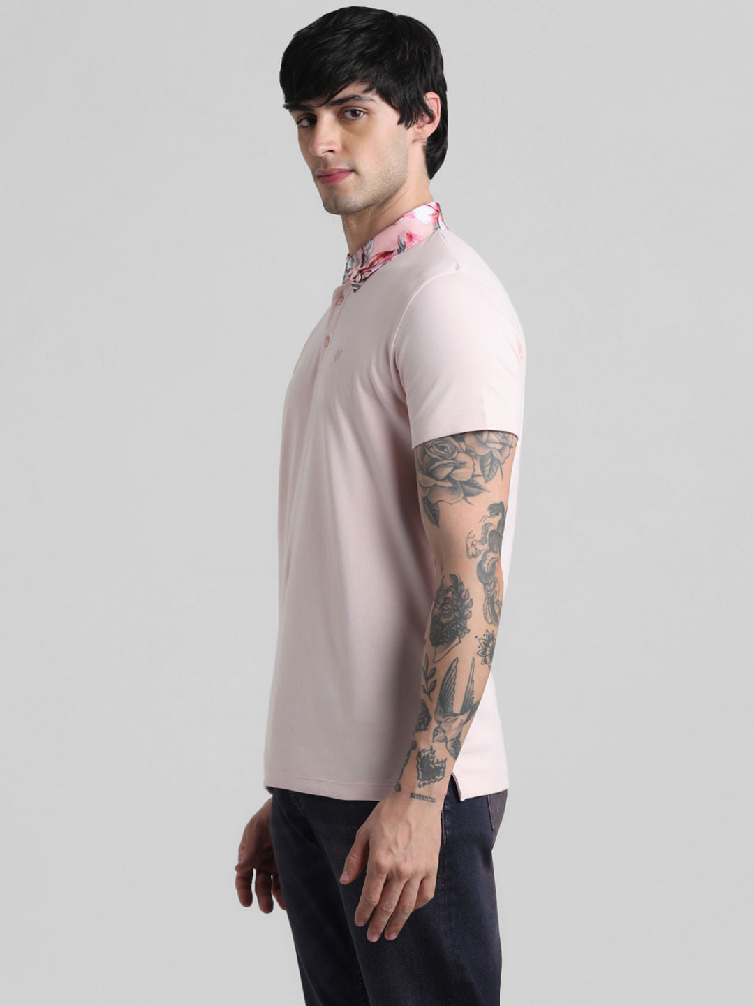 Pink Floral Collared Polo T-shirt