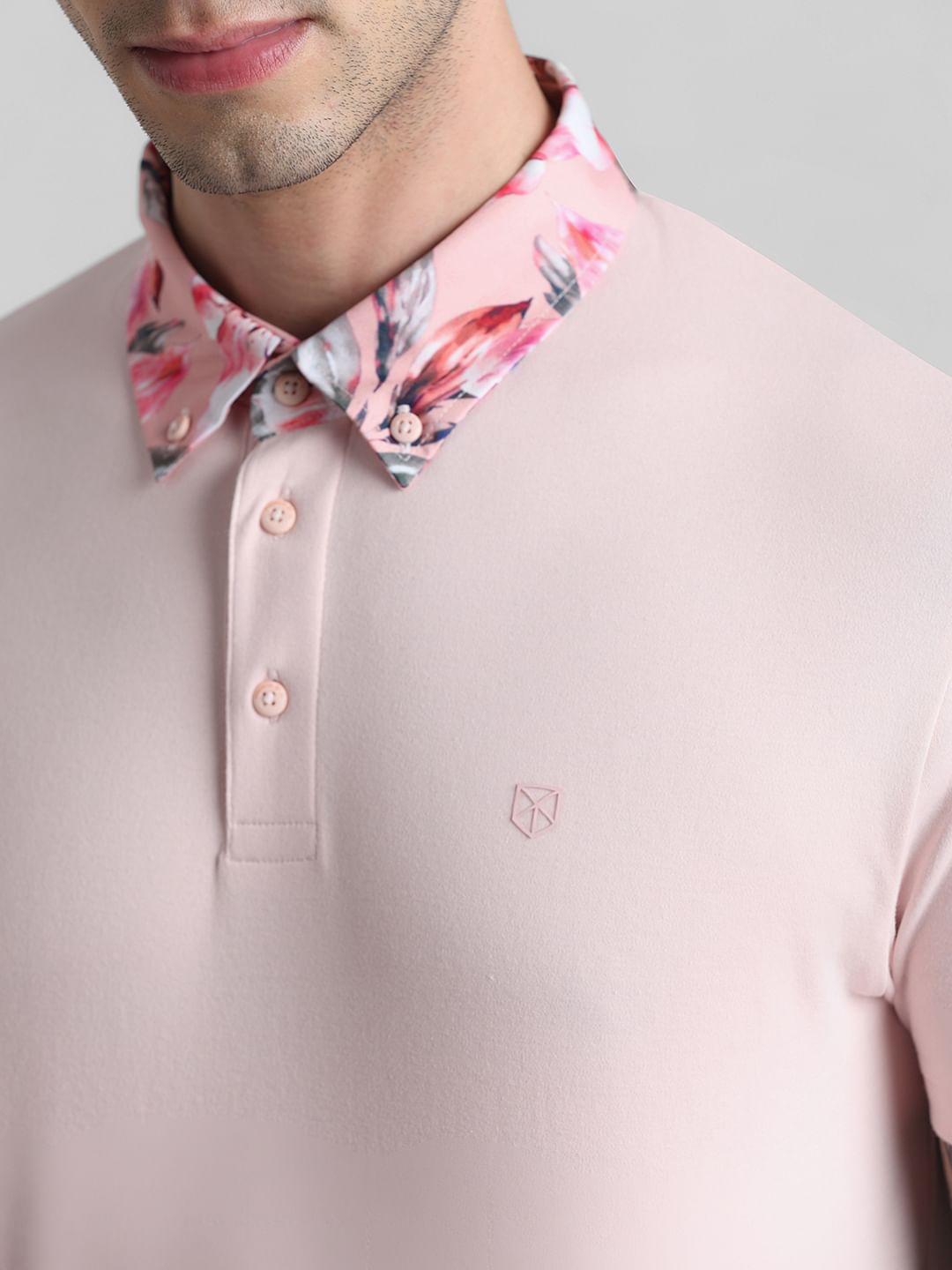 Pink Floral Collared Polo T-shirt
