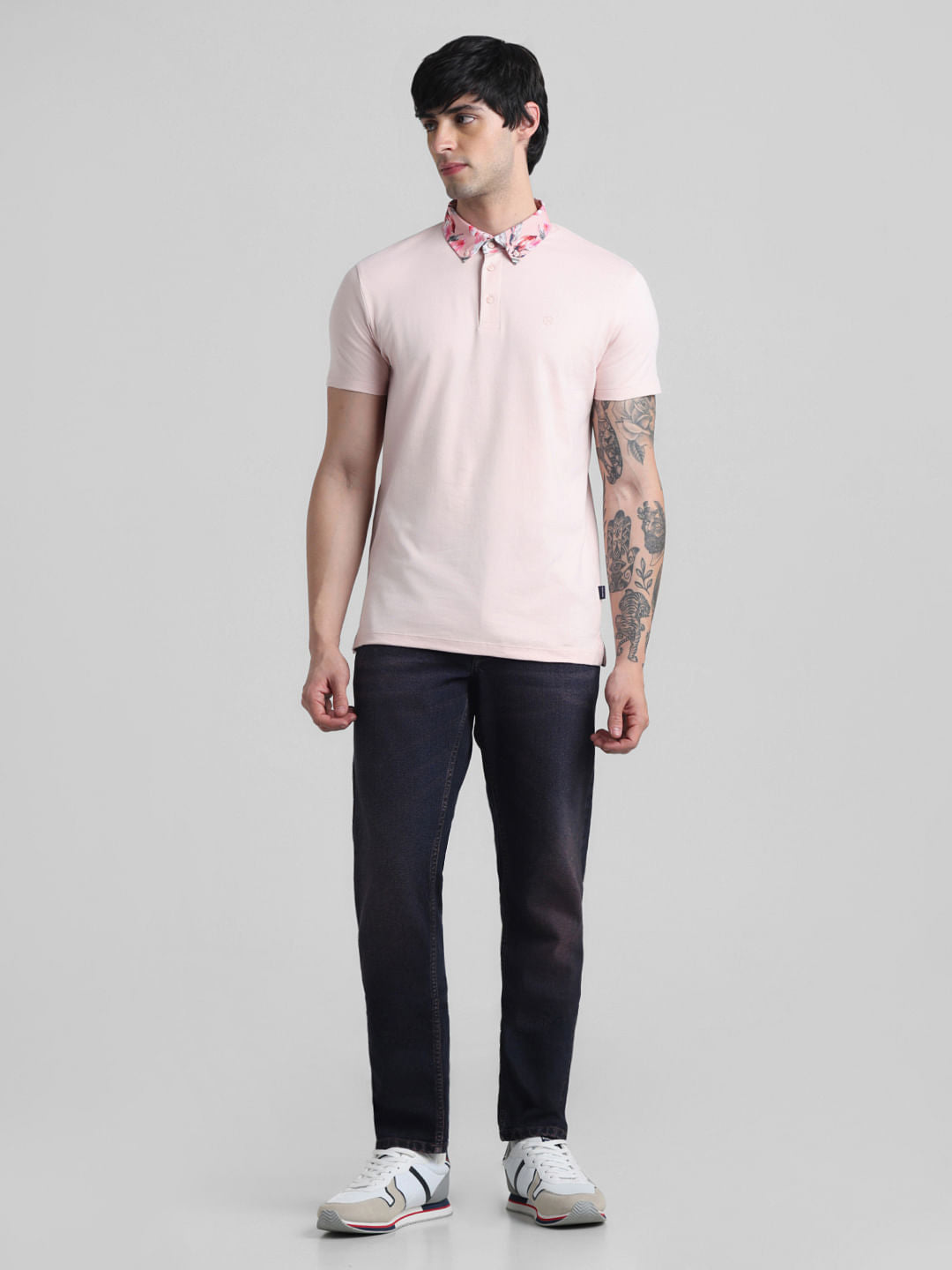 Pink Floral Collared Polo T-shirt