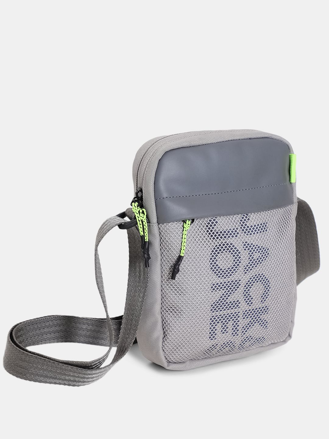 Grey Mesh Detail Sling Bag