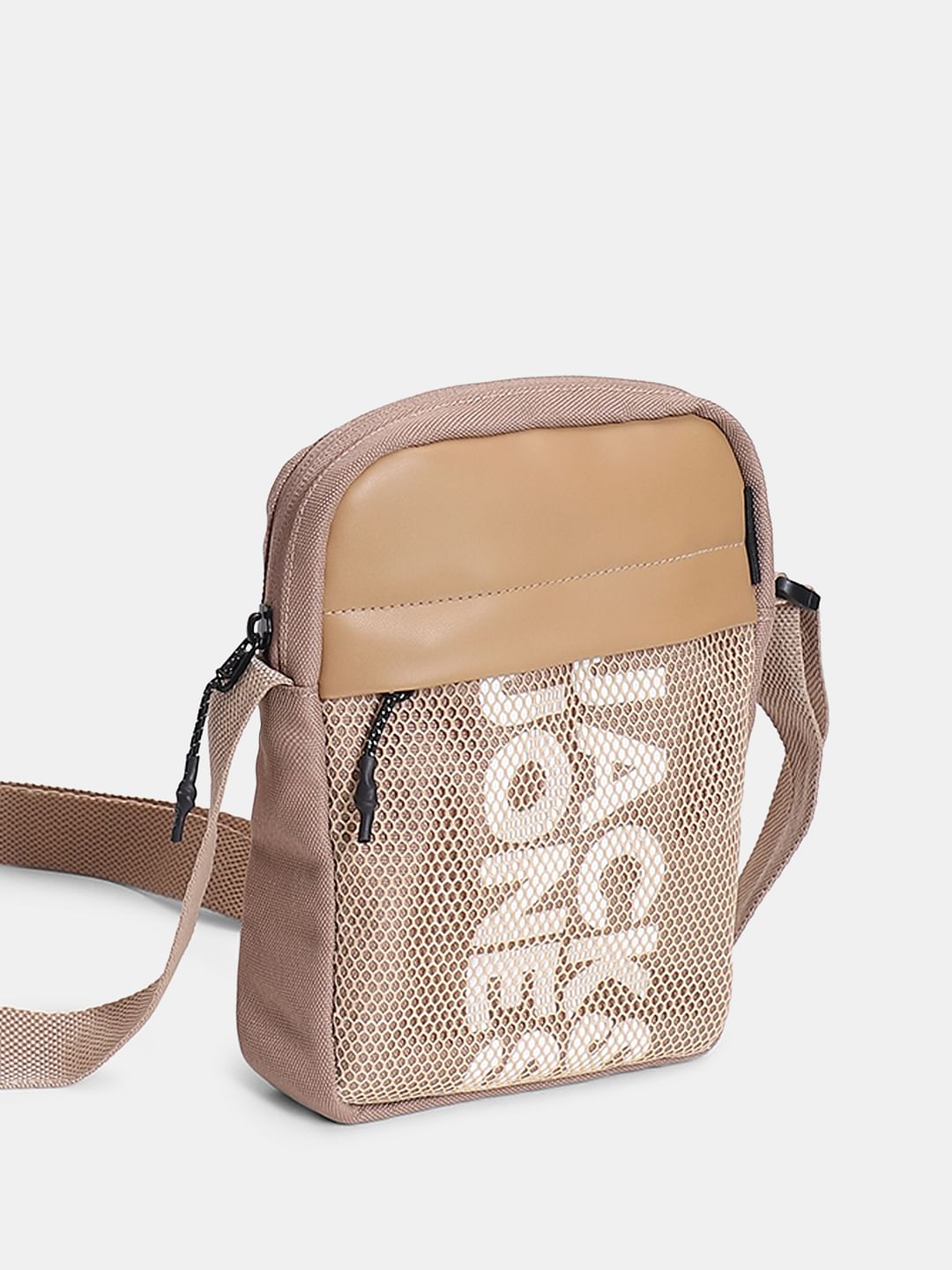 Beige Mesh Sling Bag
