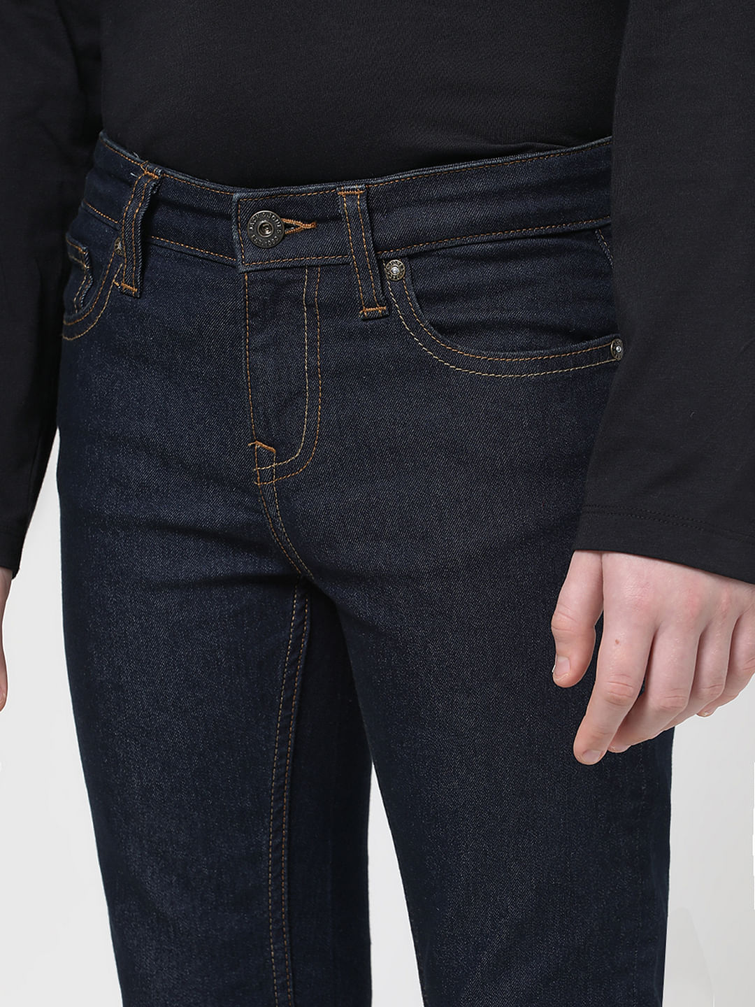 Boys Dark Blue Mid Rise Slim Fit Jeans