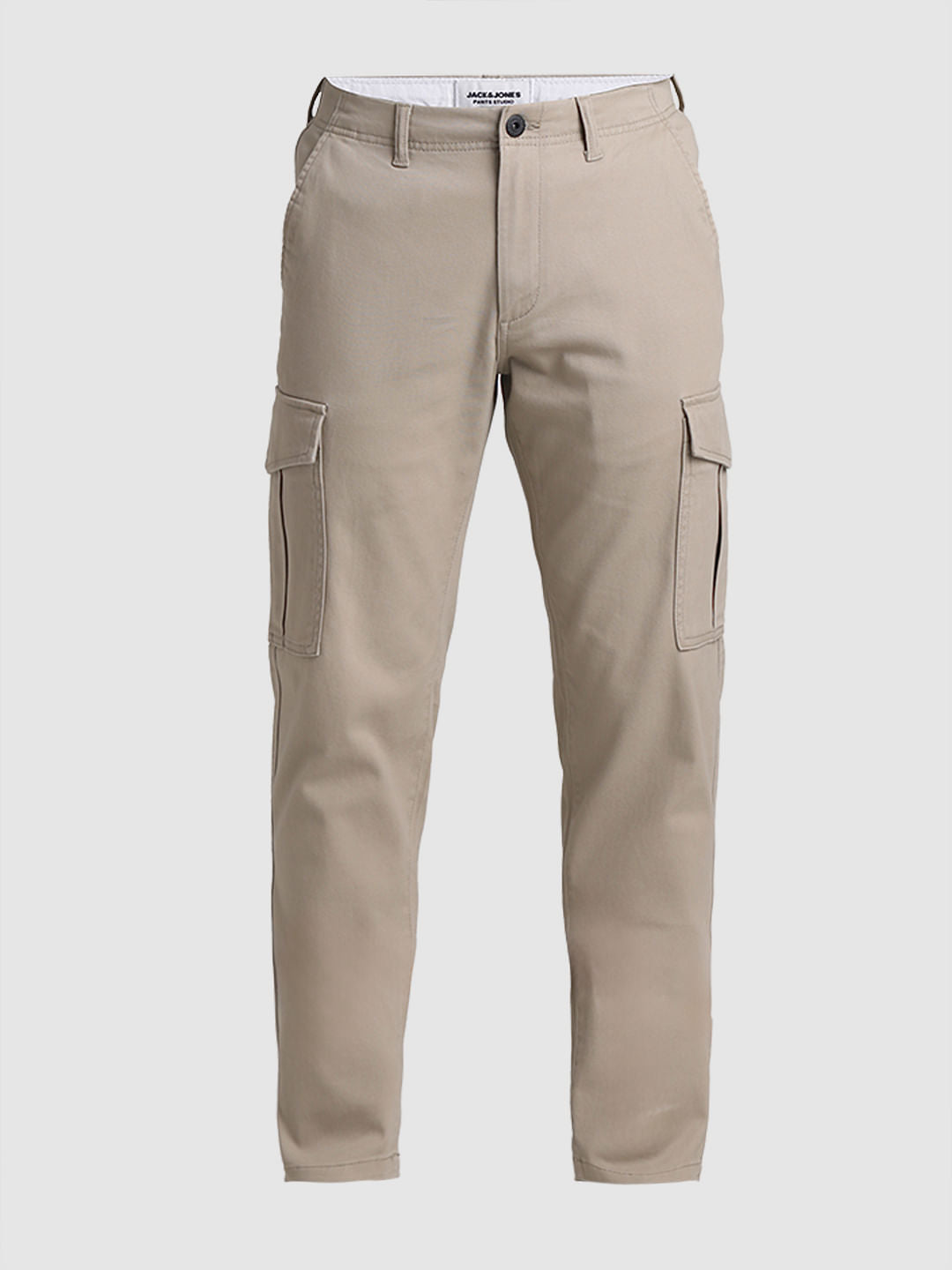 Beige Mid Rise Slim Fit Pants