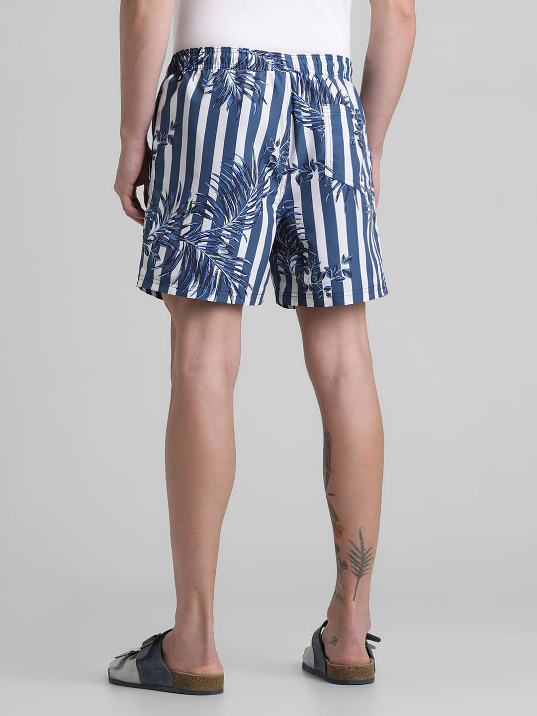 Blues Striped Print Swim Shorts