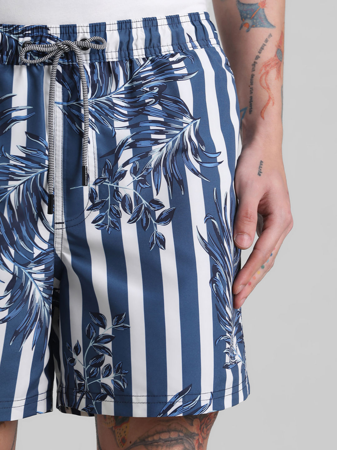 Blues Striped Print Swim Shorts