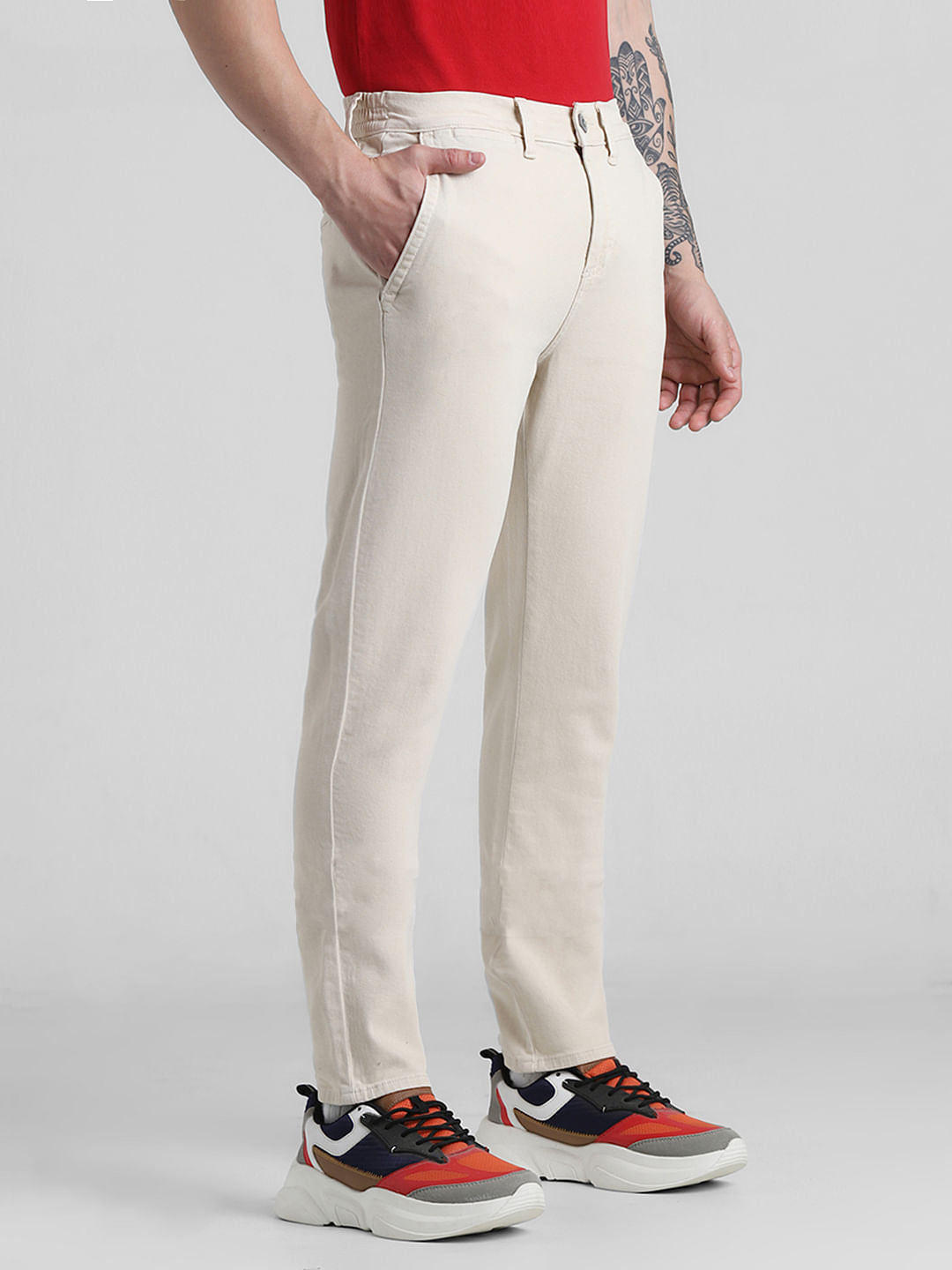 Ecru Mid Rise Slim Fit Pants