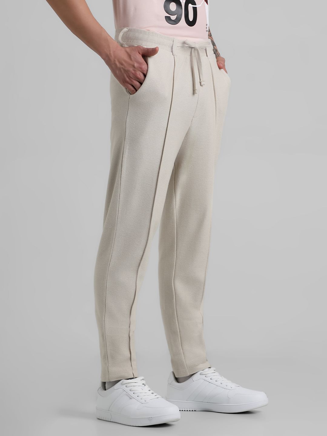Beige Low Rise Jacquard Knit Sweatpants