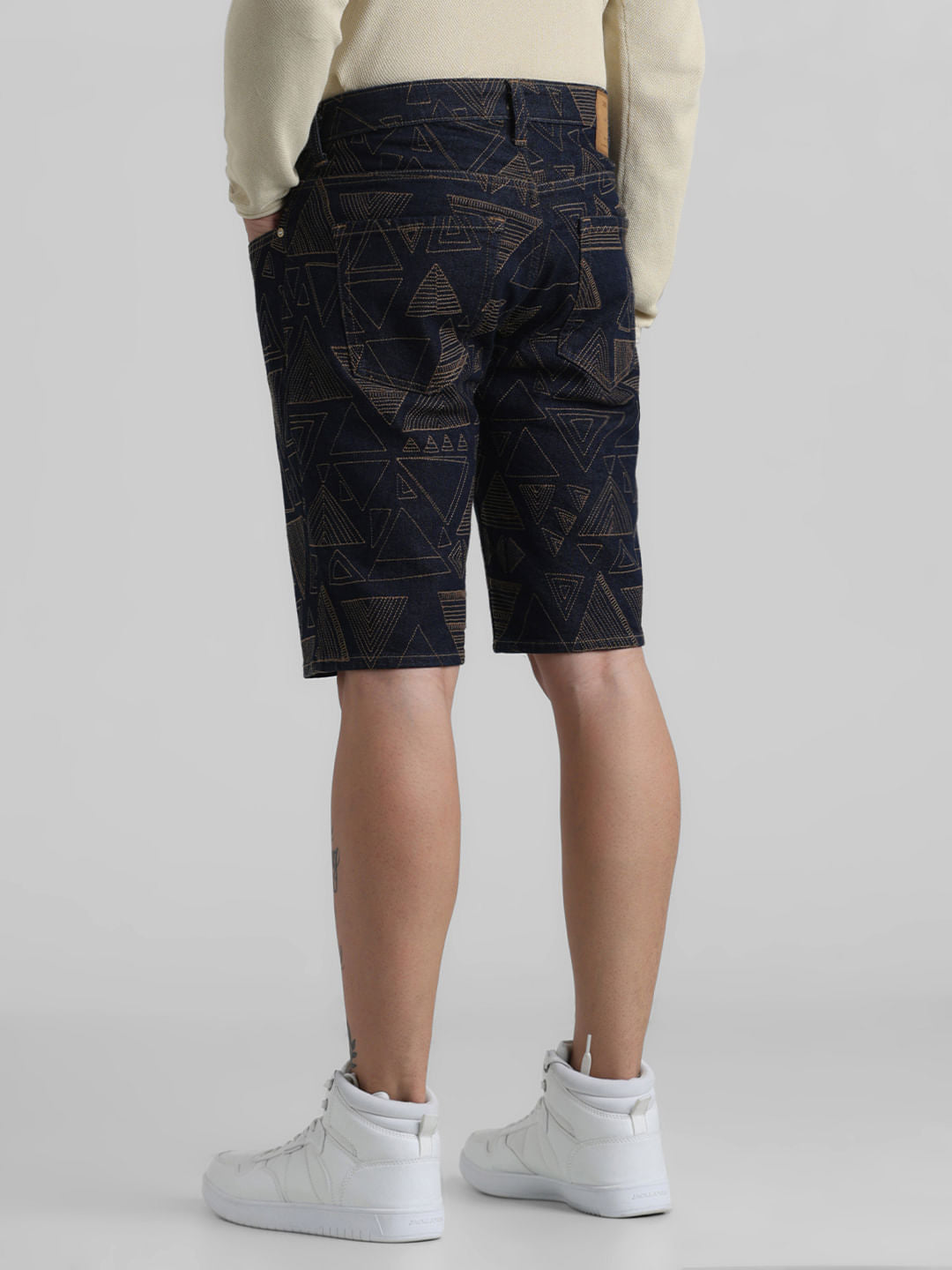 Dark Blue Low Rise Embroidered Denim Shorts