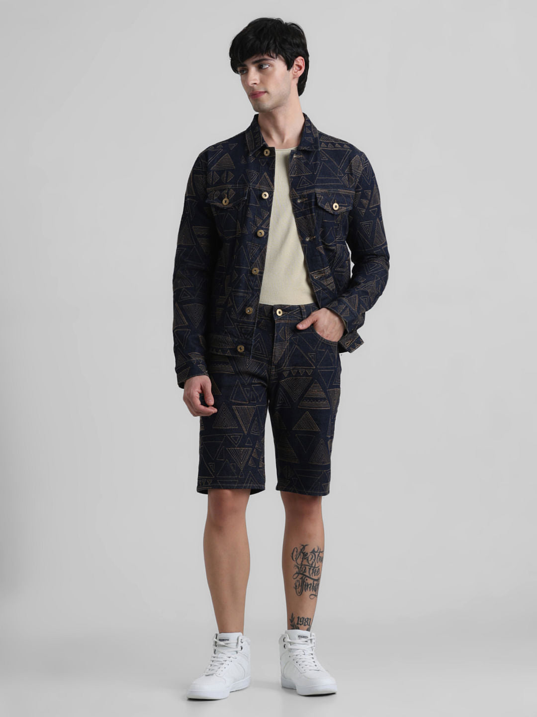 Dark Blue Low Rise Embroidered Denim Shorts