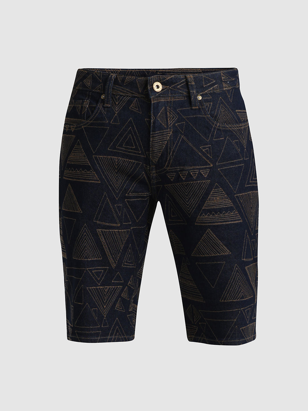 Dark Blue Low Rise Embroidered Denim Shorts