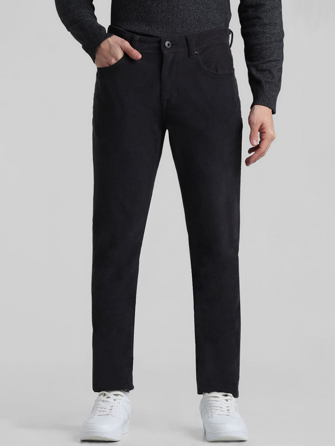 Grey Mid Rise Corduroy Pants