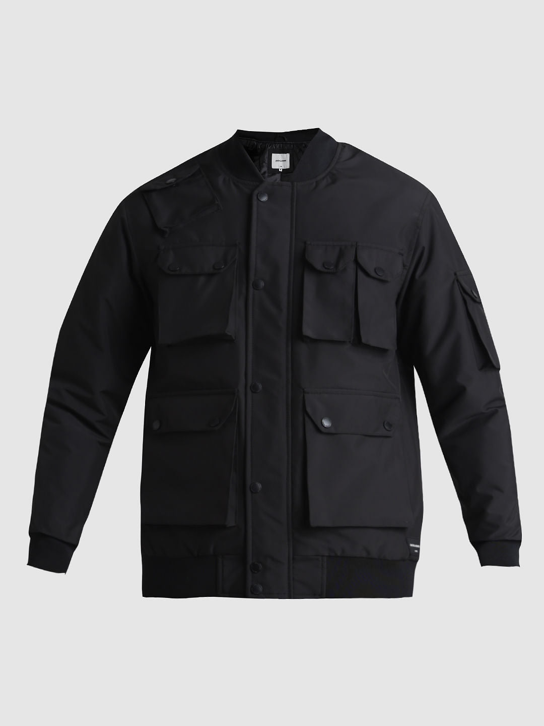 Black Oversized Pockets Bomber Jacket