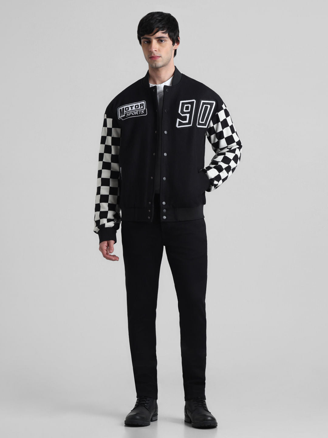 URBAN RACERS by Jack & Jones Black Motocheck Bomber Jacket