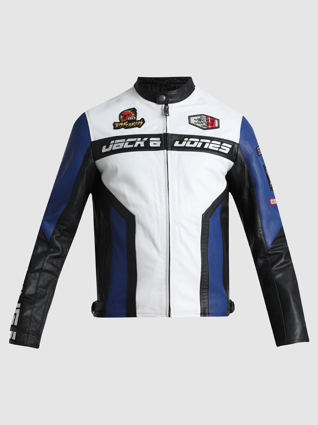 URBAN RACERS by JACK&JONES WHITE COLOURBLOCKED LEATHER JACKET