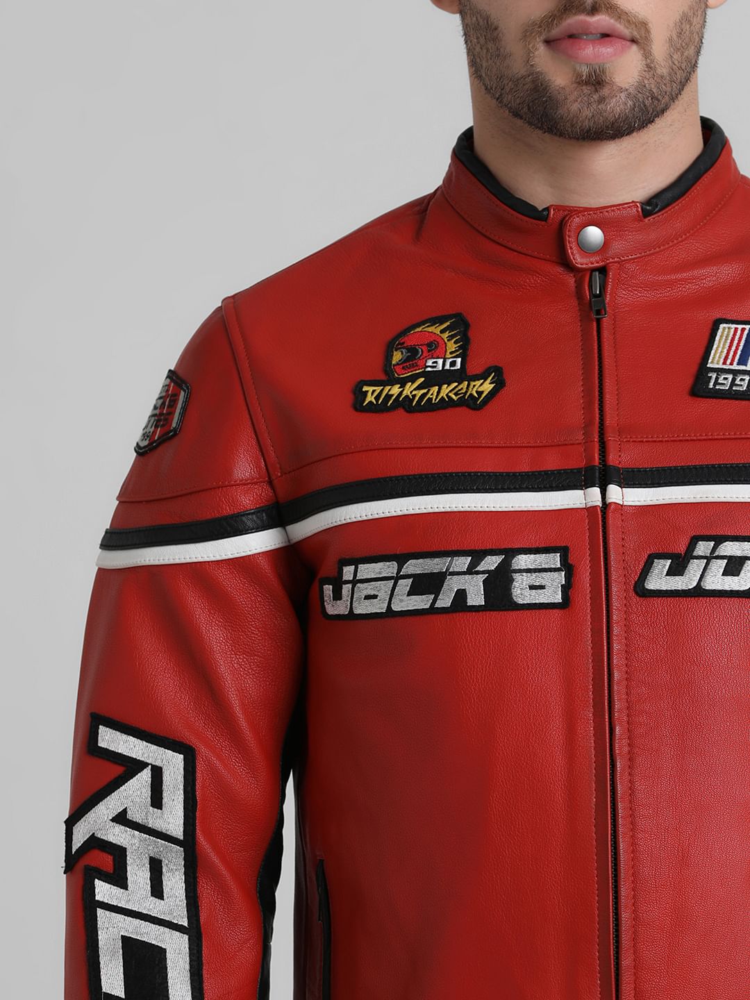 URBAN RACERS by JACK&JONES RED RACER LEATHER JACKET