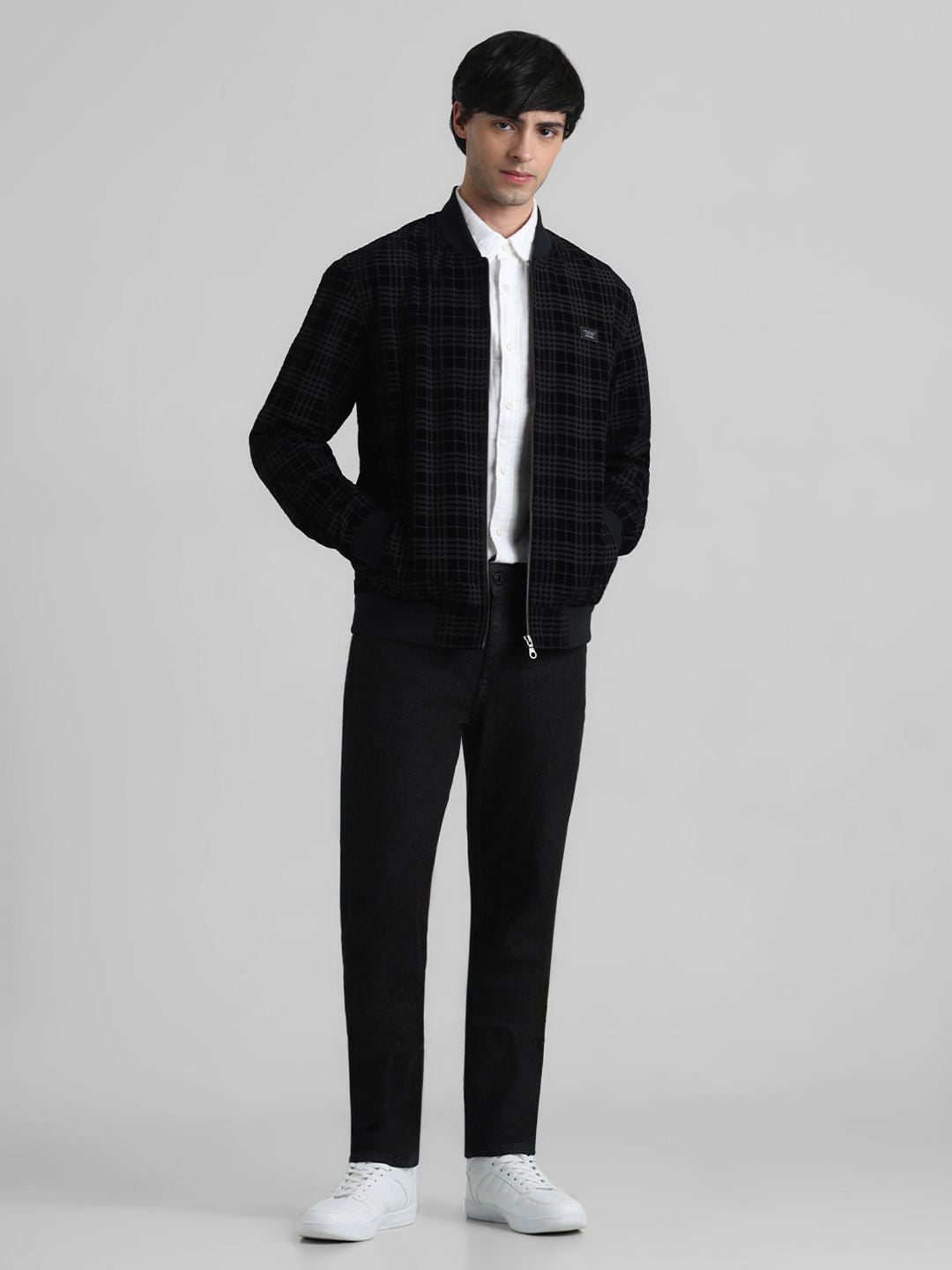 Black Printed Bomber Jacket