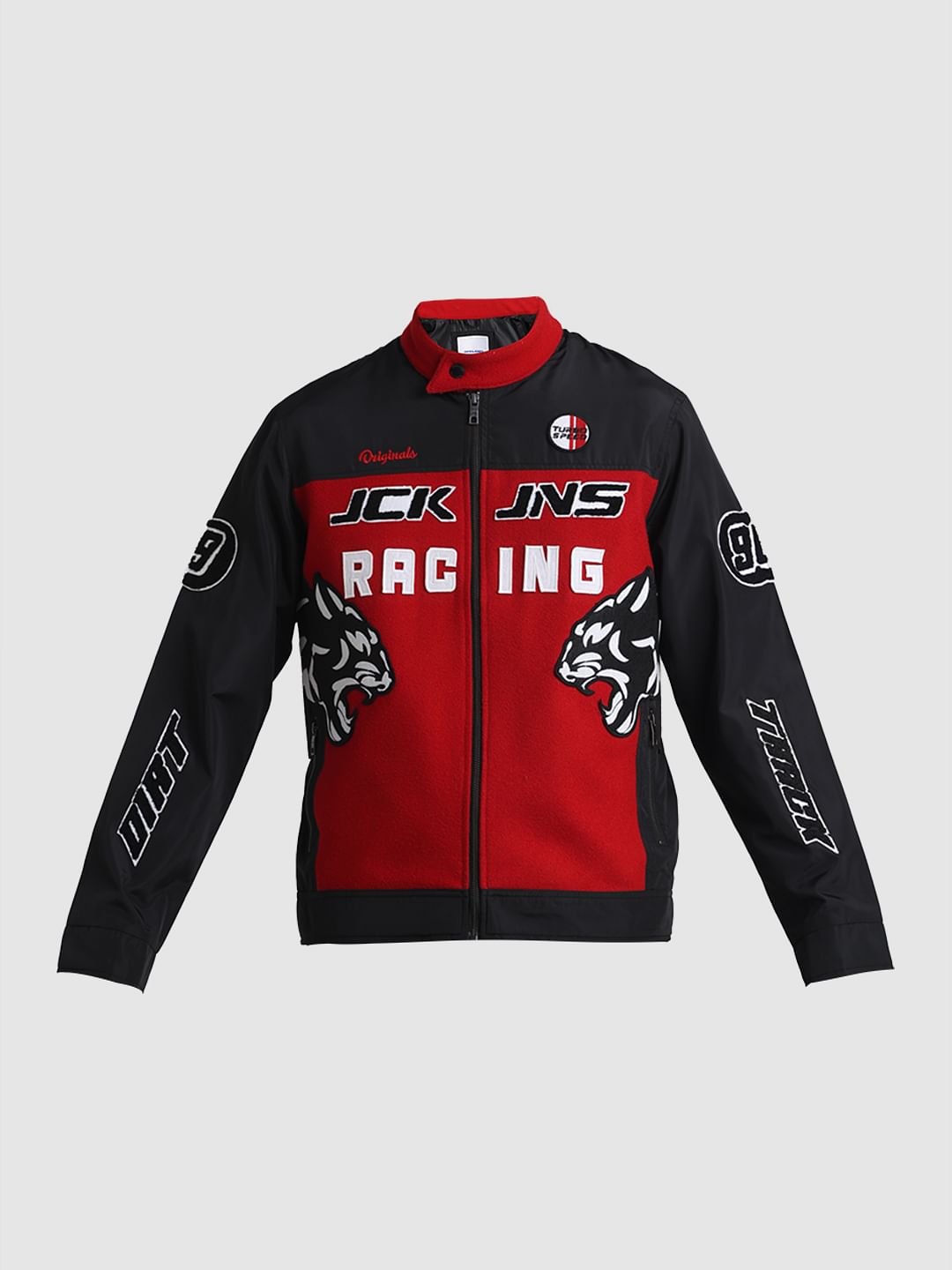 Black Applique Patchwork Racer Jacket