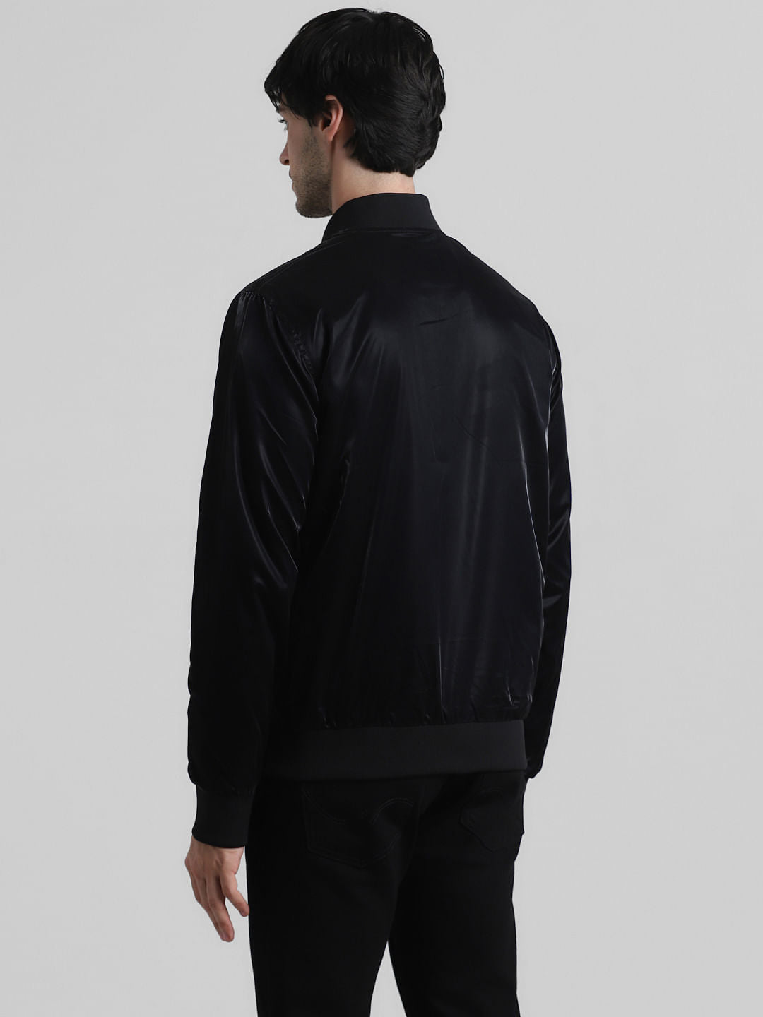Black Reflective Zip-Up Bomber Jacket