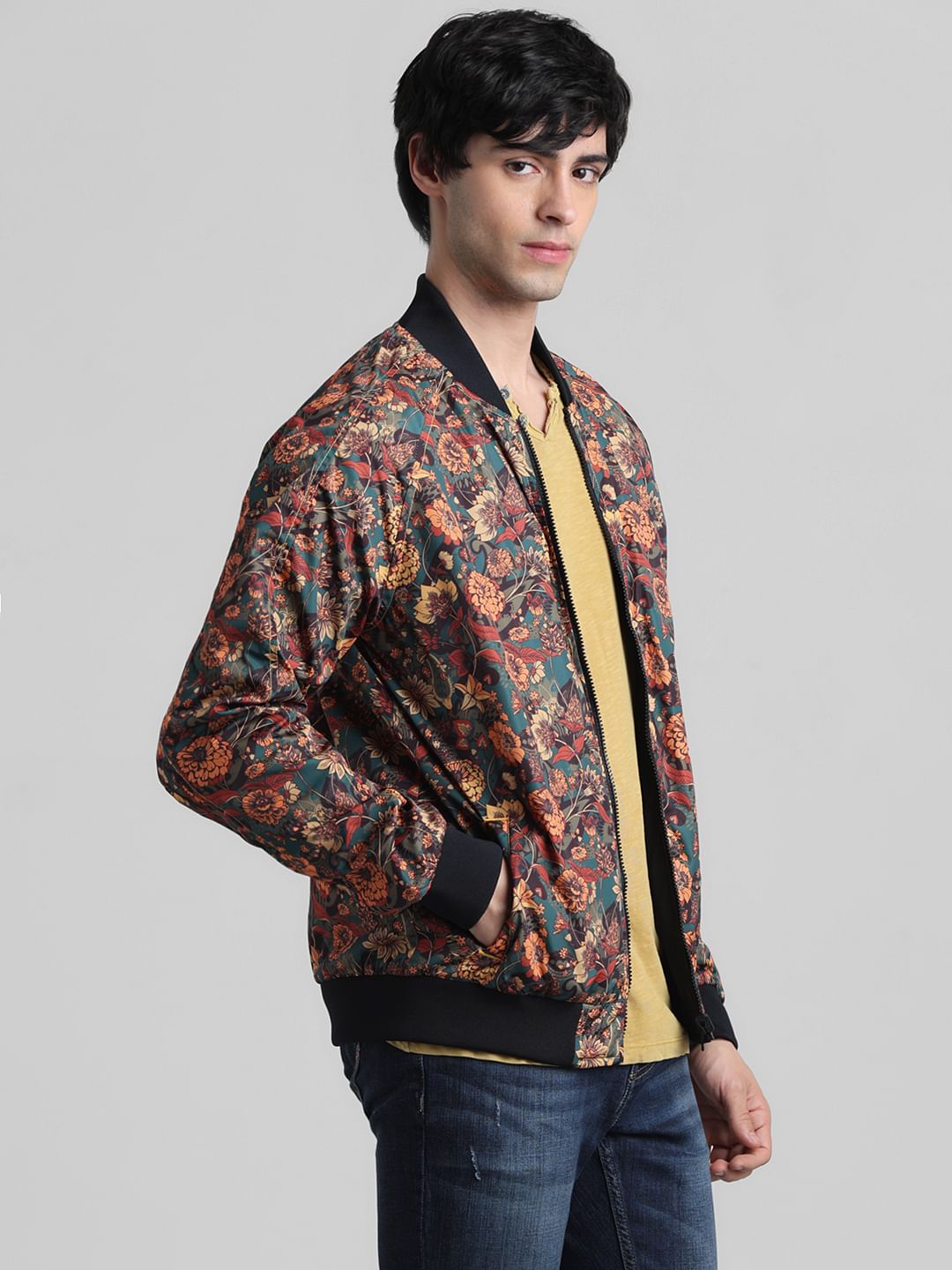 Black Floral Reversible Bomber Jacket