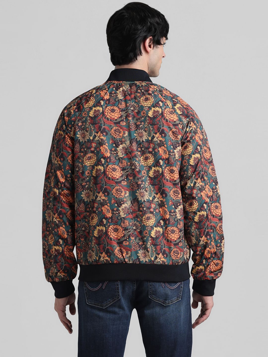 Black Floral Reversible Bomber Jacket