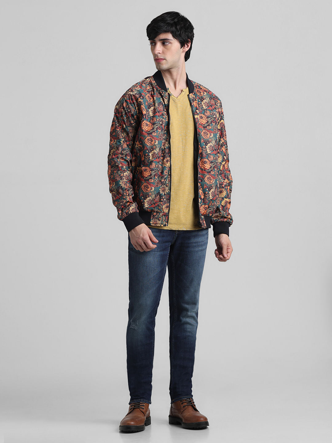 Black Floral Reversible Bomber Jacket