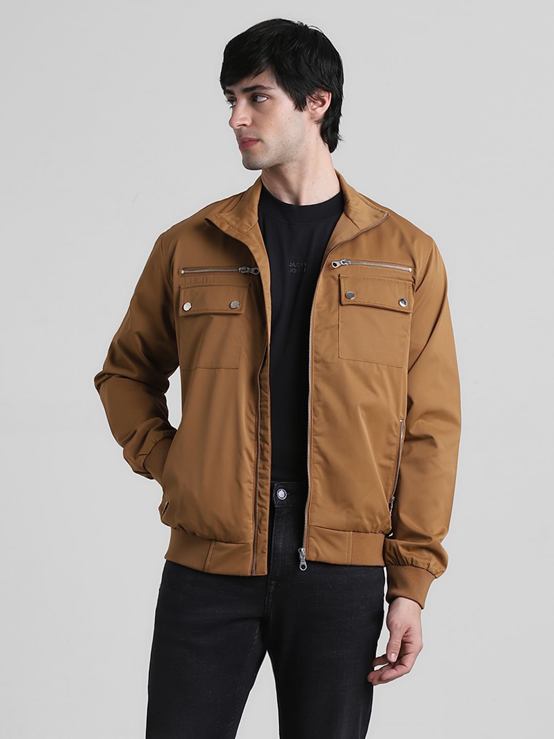 Dark Brown Casual High Neck Jacket