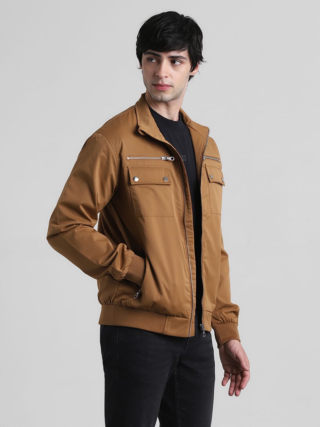 Dark Brown Casual High Neck Jacket