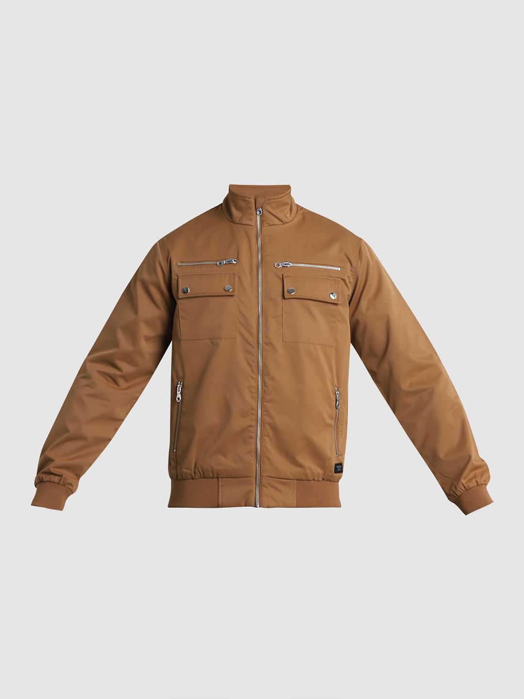 Dark Brown Casual High Neck Jacket