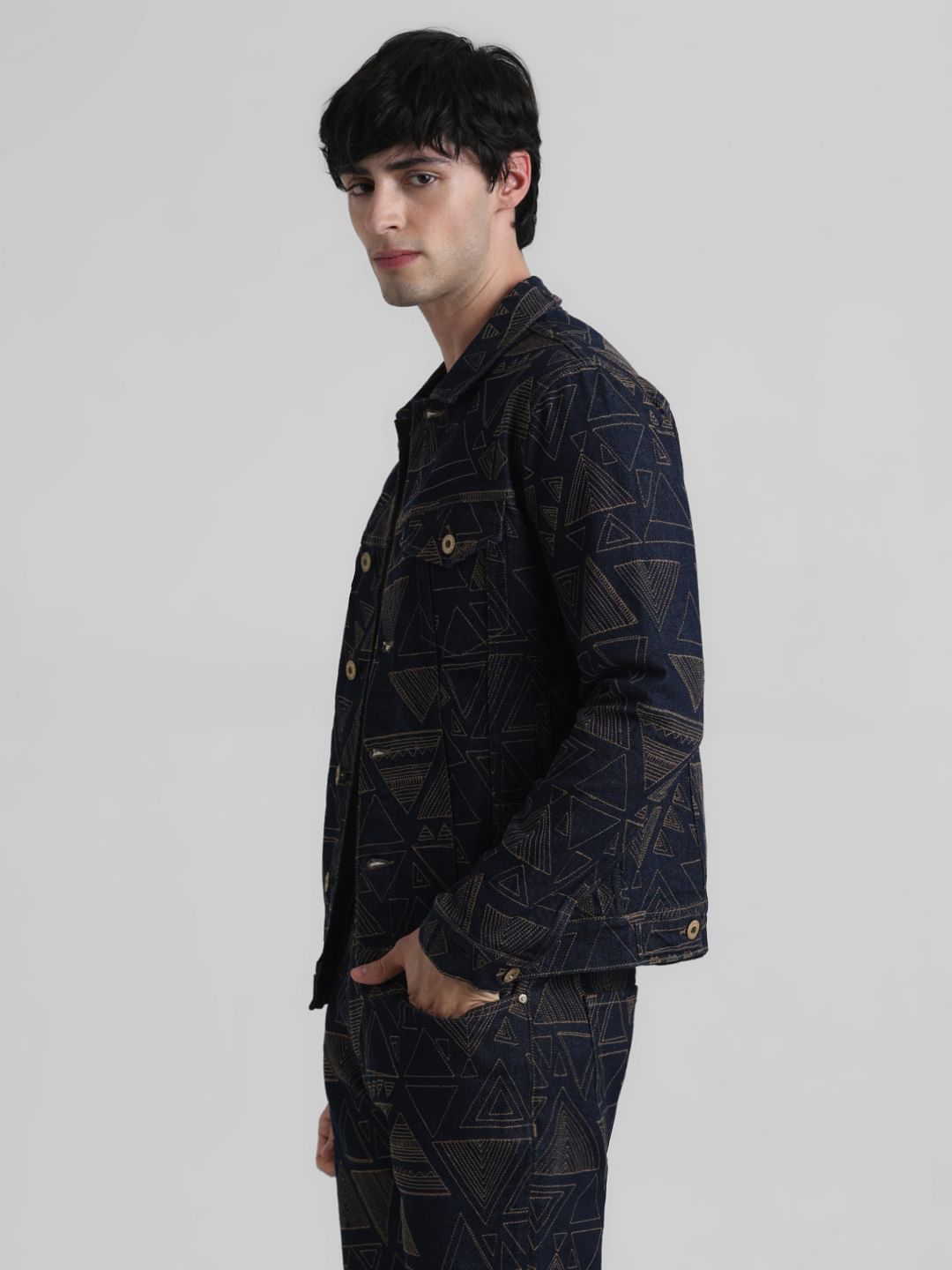 Dark Blue Embroidered Denim Jacket