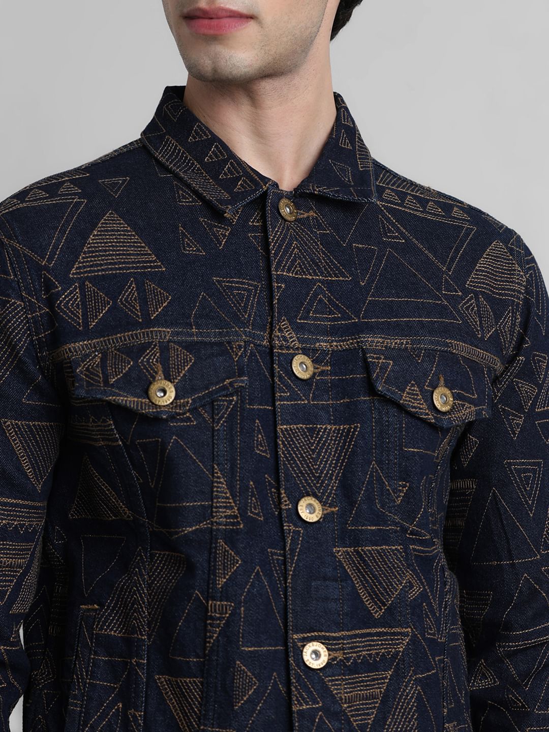 Dark Blue Embroidered Denim Jacket