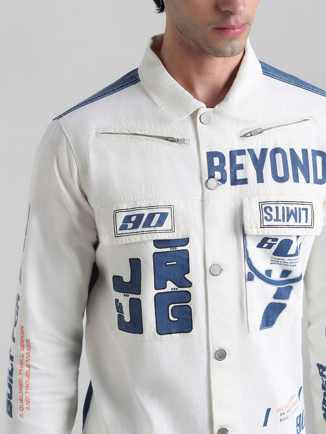 URBAN RACERS by JACK&JONES White Colourblocked Denim Jacket