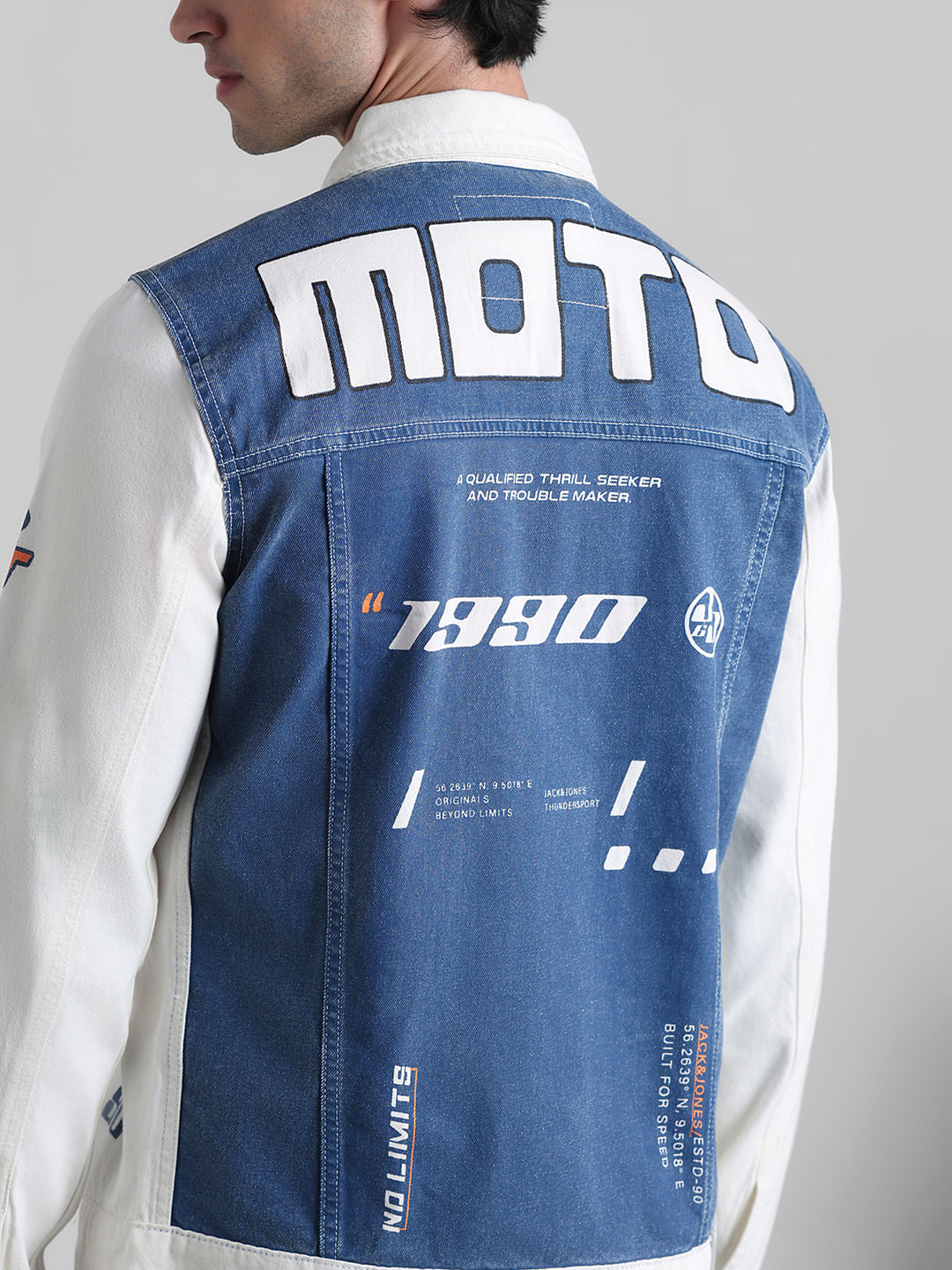 URBAN RACERS by JACK&JONES White Colourblocked Denim Jacket