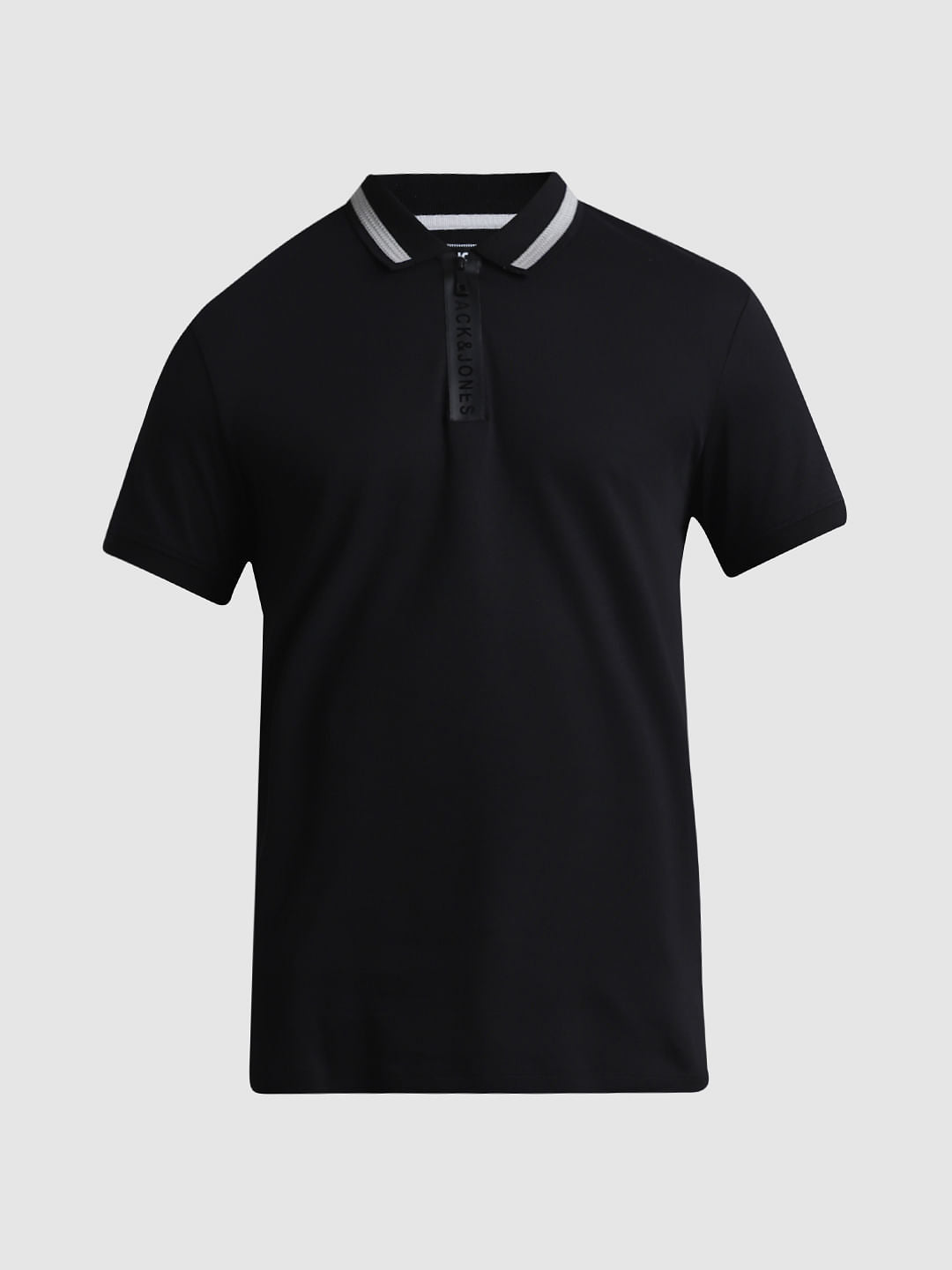 Black Logo Zipper Detail Polo
