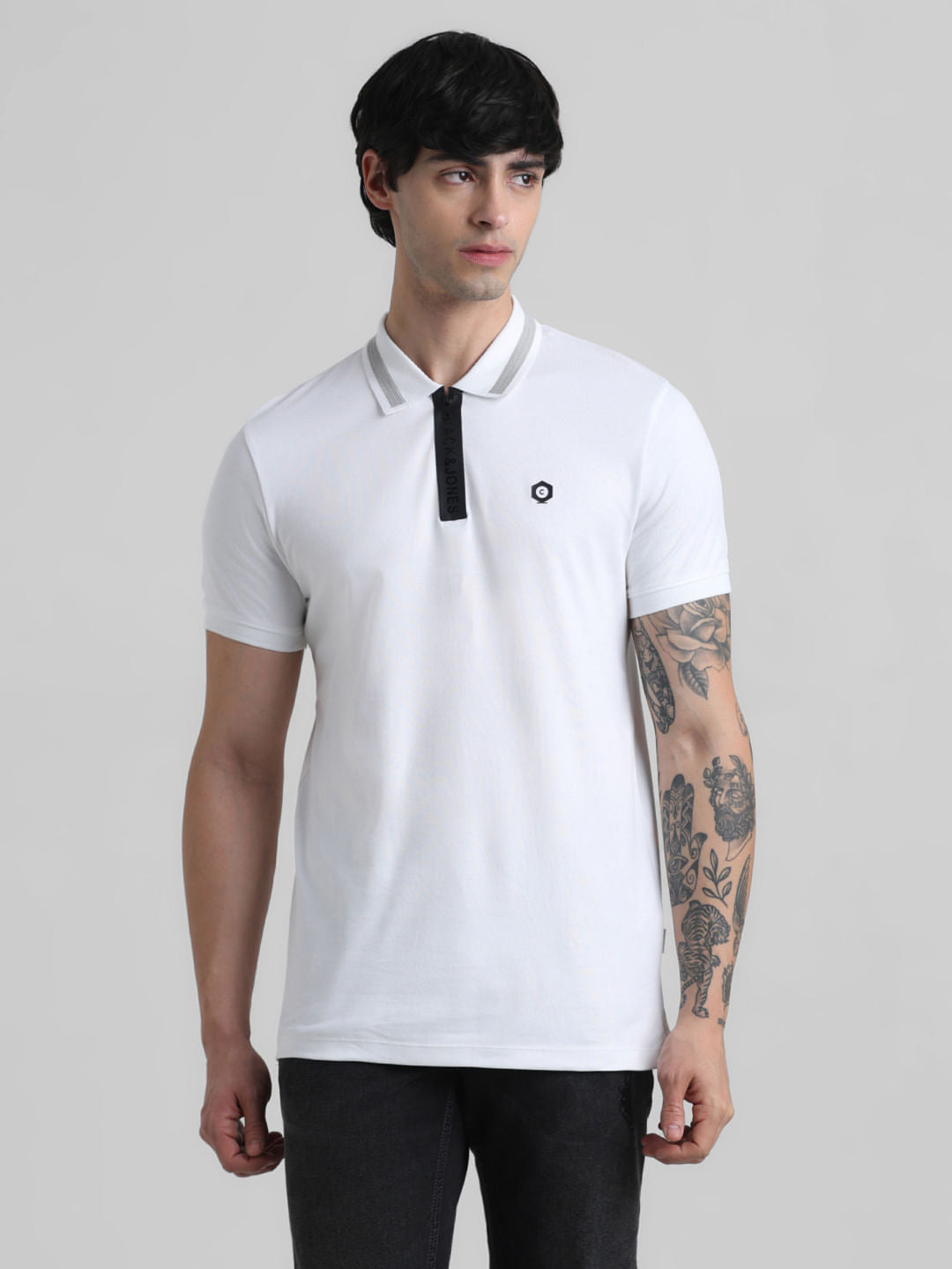 White Zip-Up Polo T-shirt