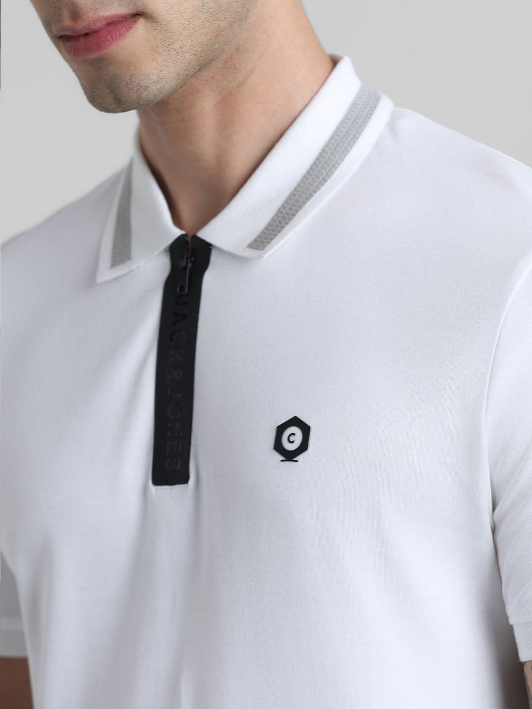 White Zip-Up Polo T-shirt
