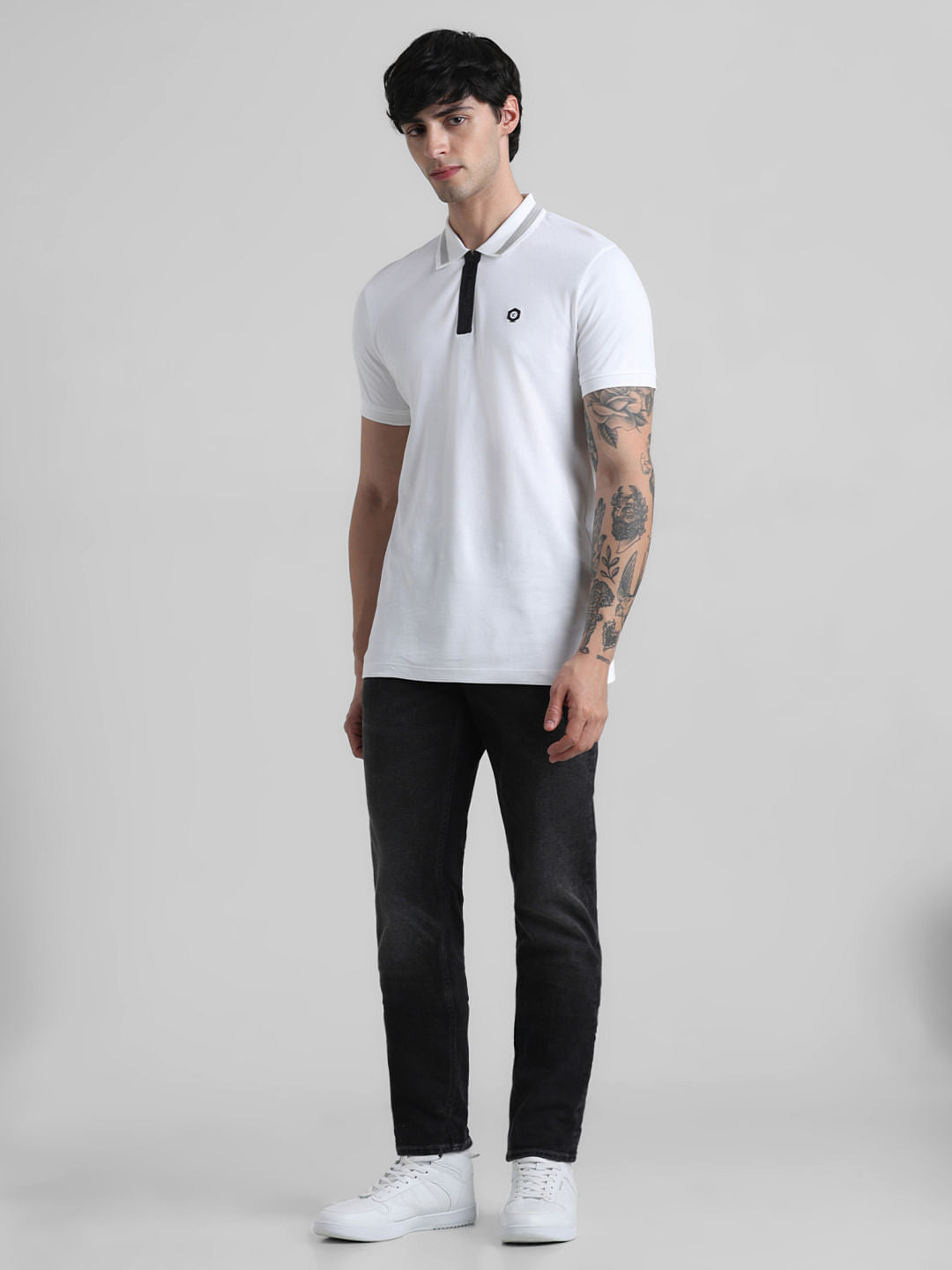 White Zip-Up Polo T-shirt