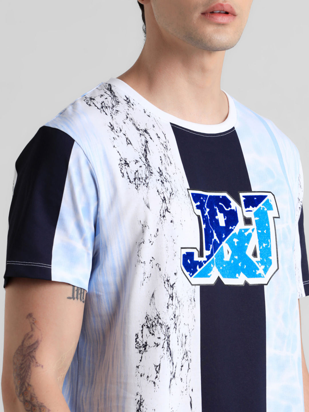 Blue Colourblocked Crew Neck T-shirt