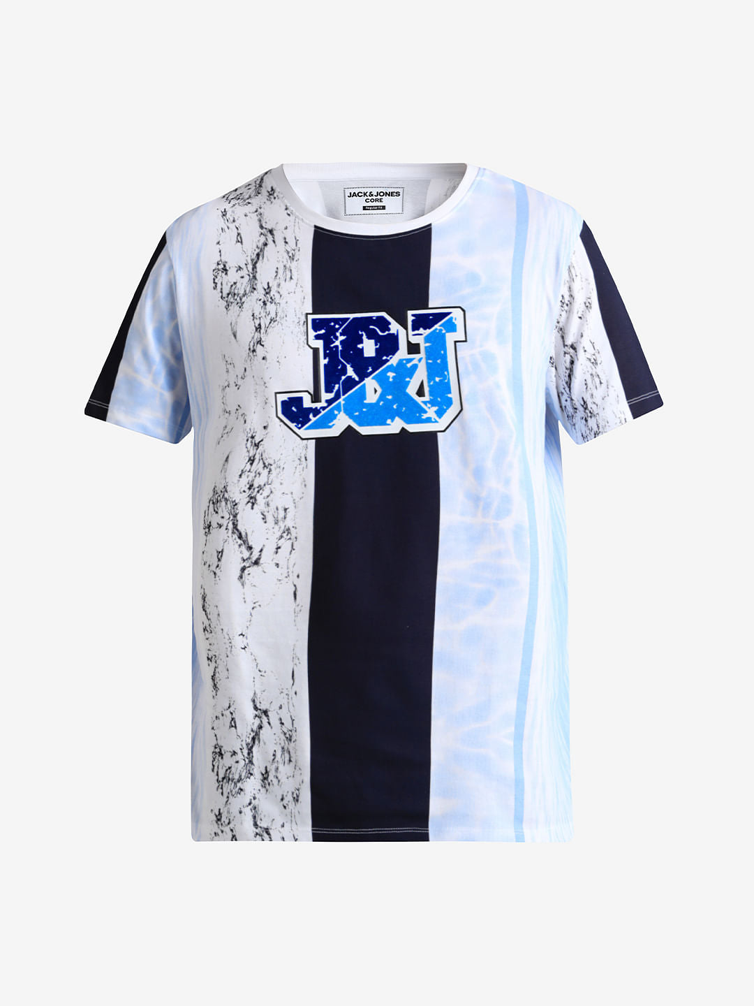 Blue Colourblocked Crew Neck T-shirt