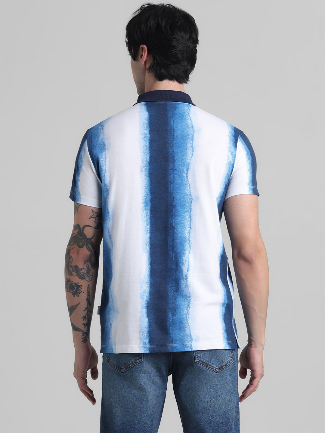 White Abstract Print Cotton Polo