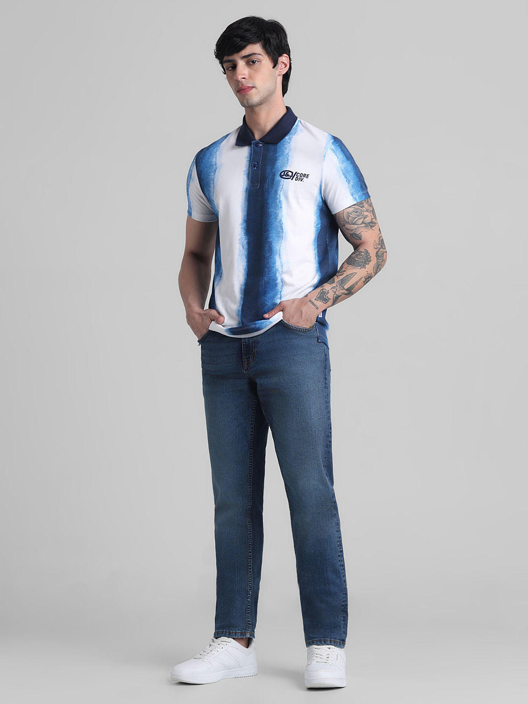 White Abstract Print Cotton Polo