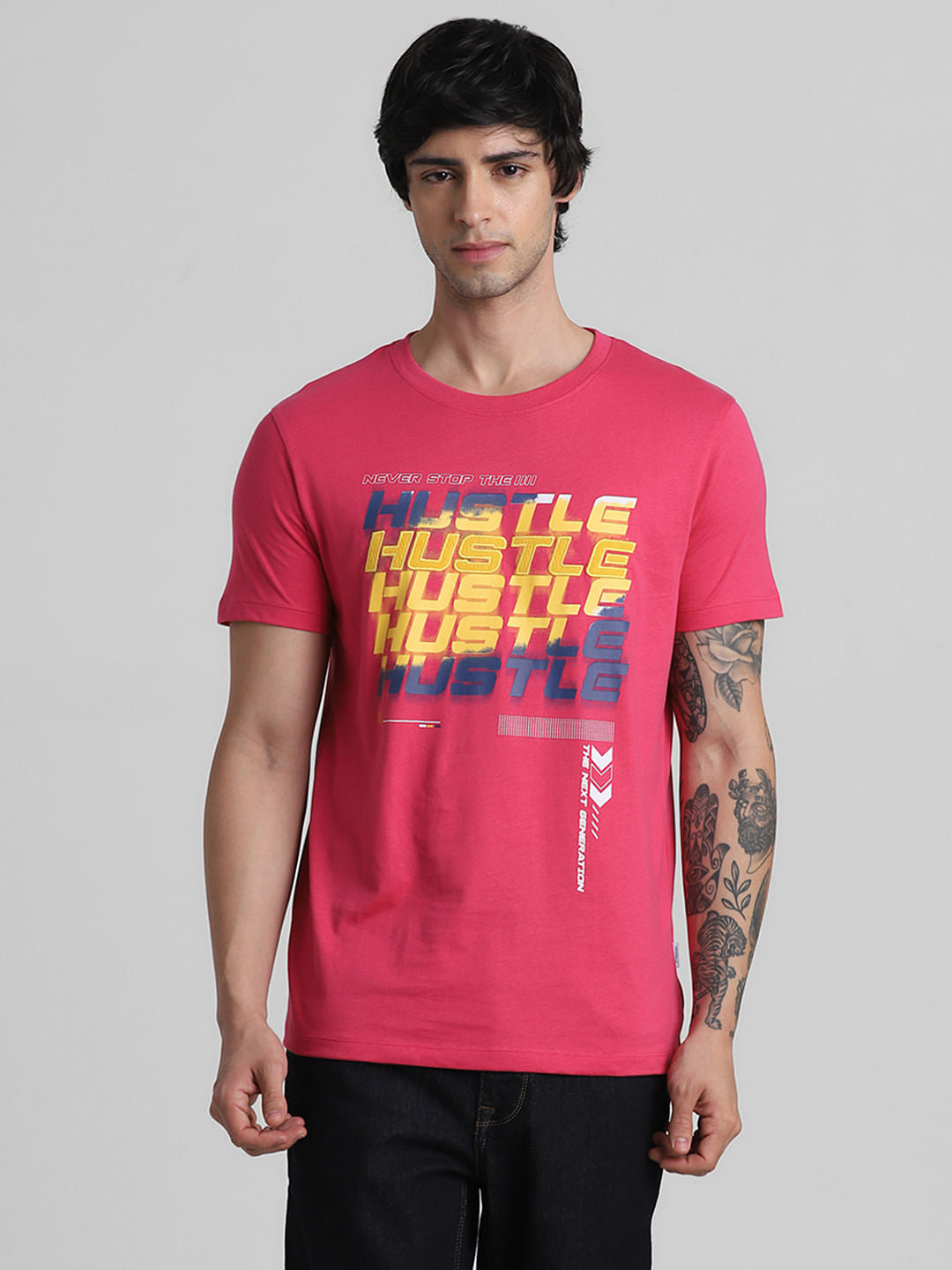 URBAN RACERS by JACK&JONES RED APPLIQUE TEXT CREW NECK T-SHIRT