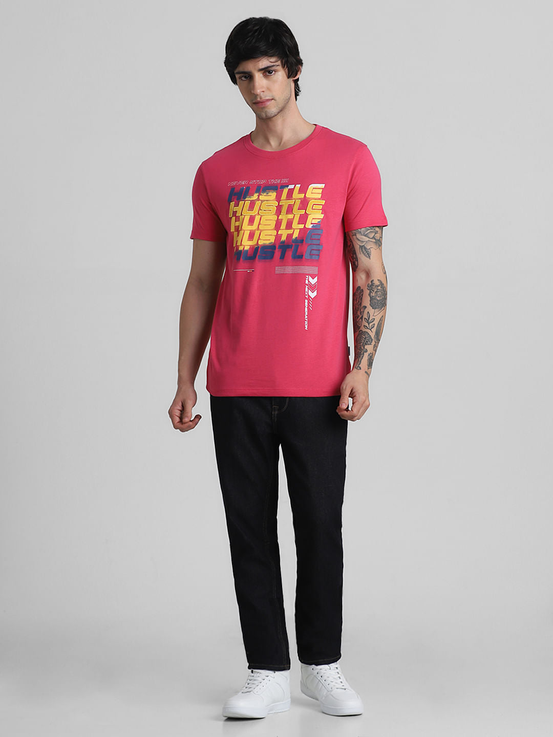 URBAN RACERS by JACK&JONES RED APPLIQUE TEXT CREW NECK T-SHIRT