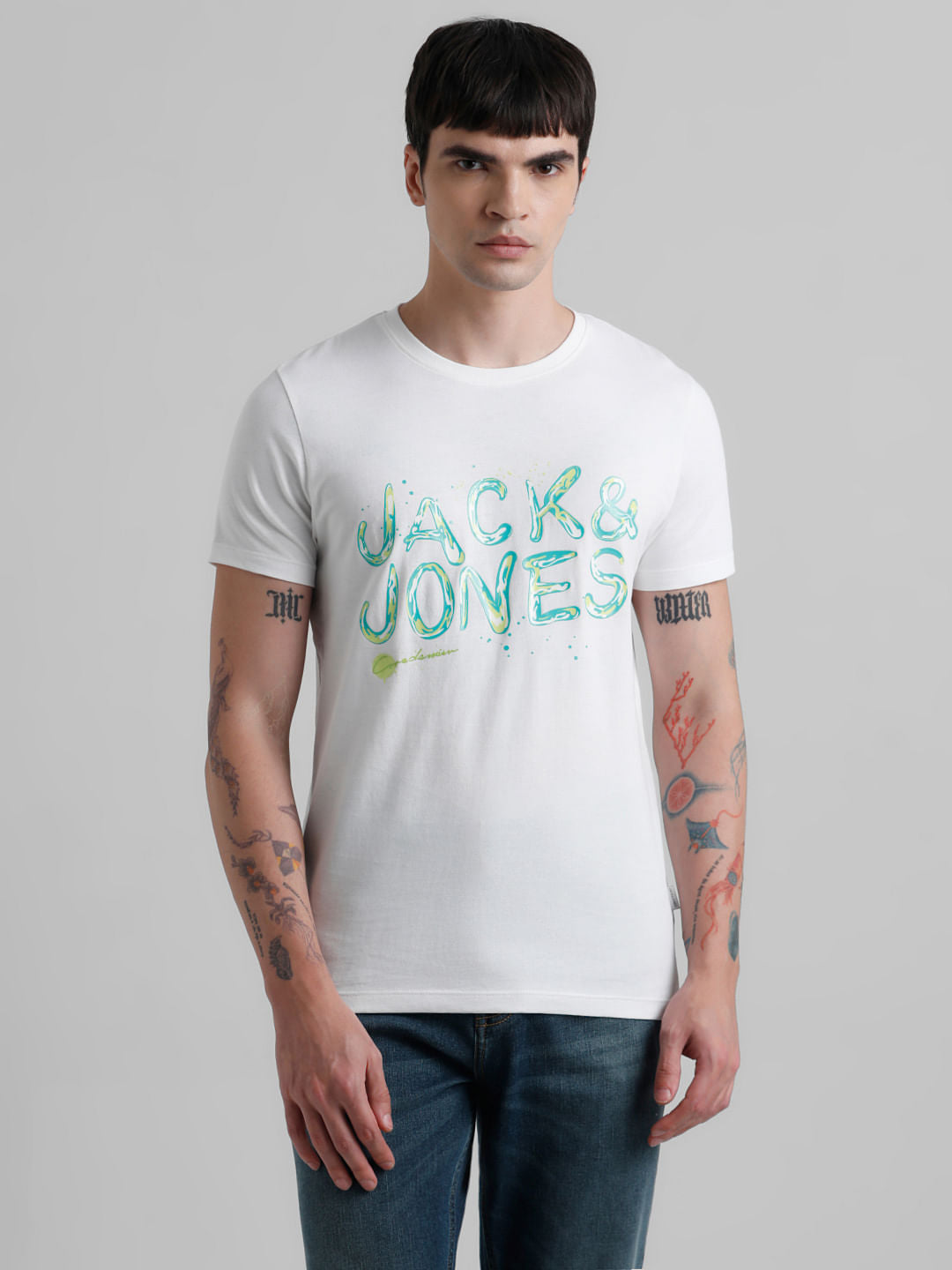 White Logo Print T-shirt