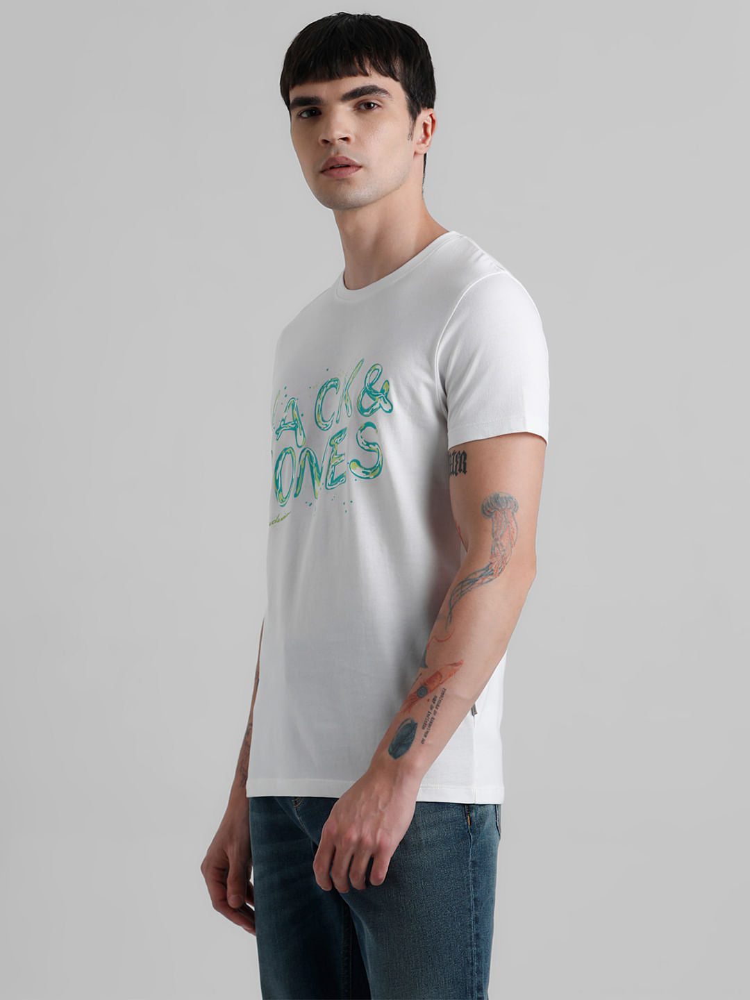 White Logo Print T-shirt