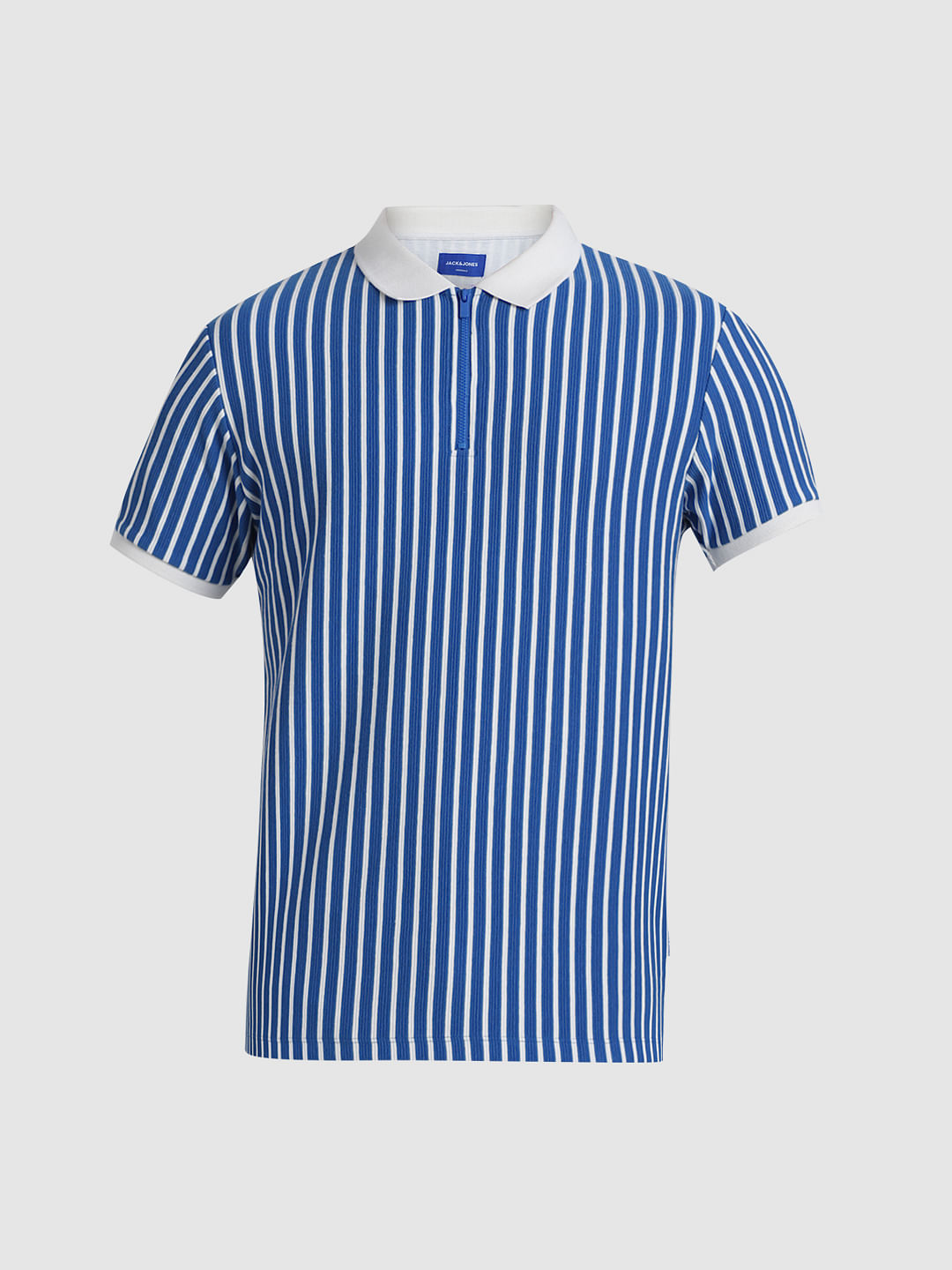Blue & White Striped Jacquard Polo