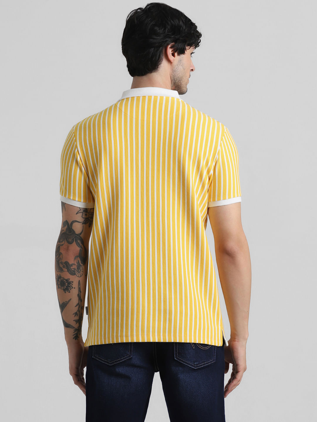 Yellow & White Striped Jacquard Polo