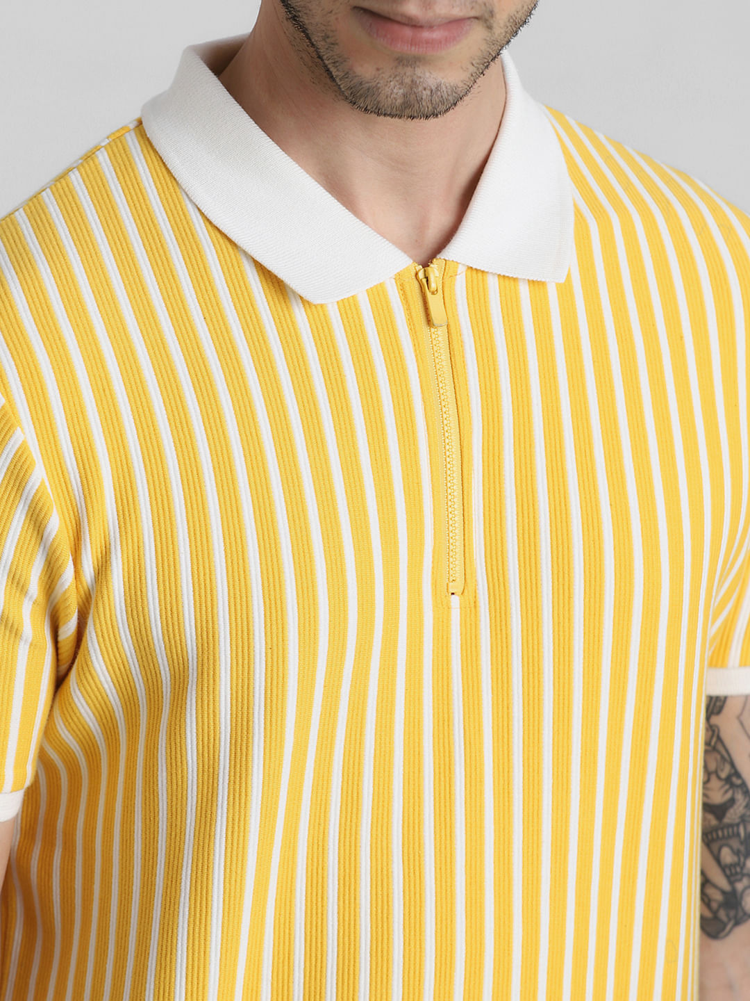 Yellow & White Striped Jacquard Polo