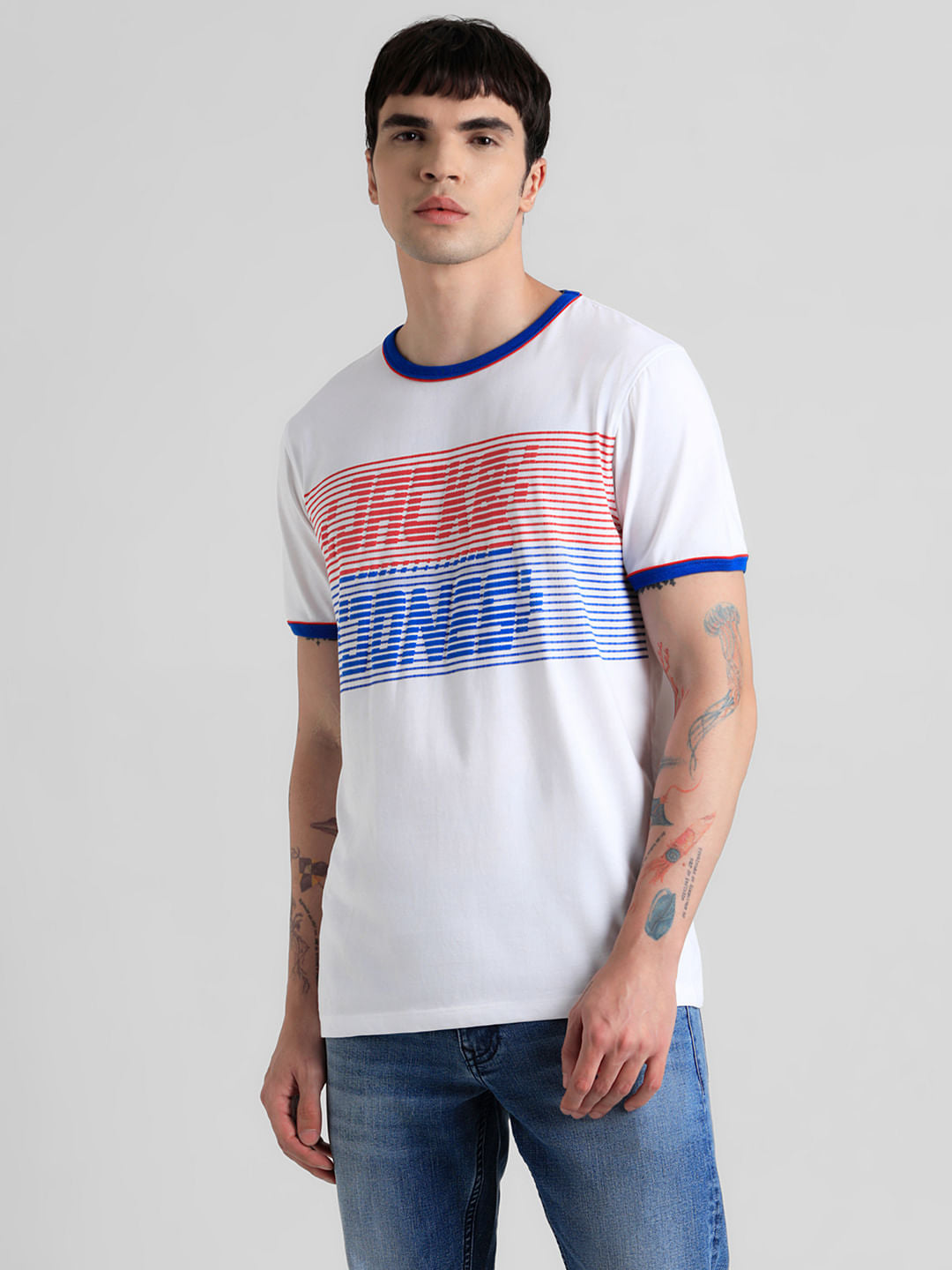 URBAN RACERS by JACK&JONES WHITE STRIPED T-SHIRT