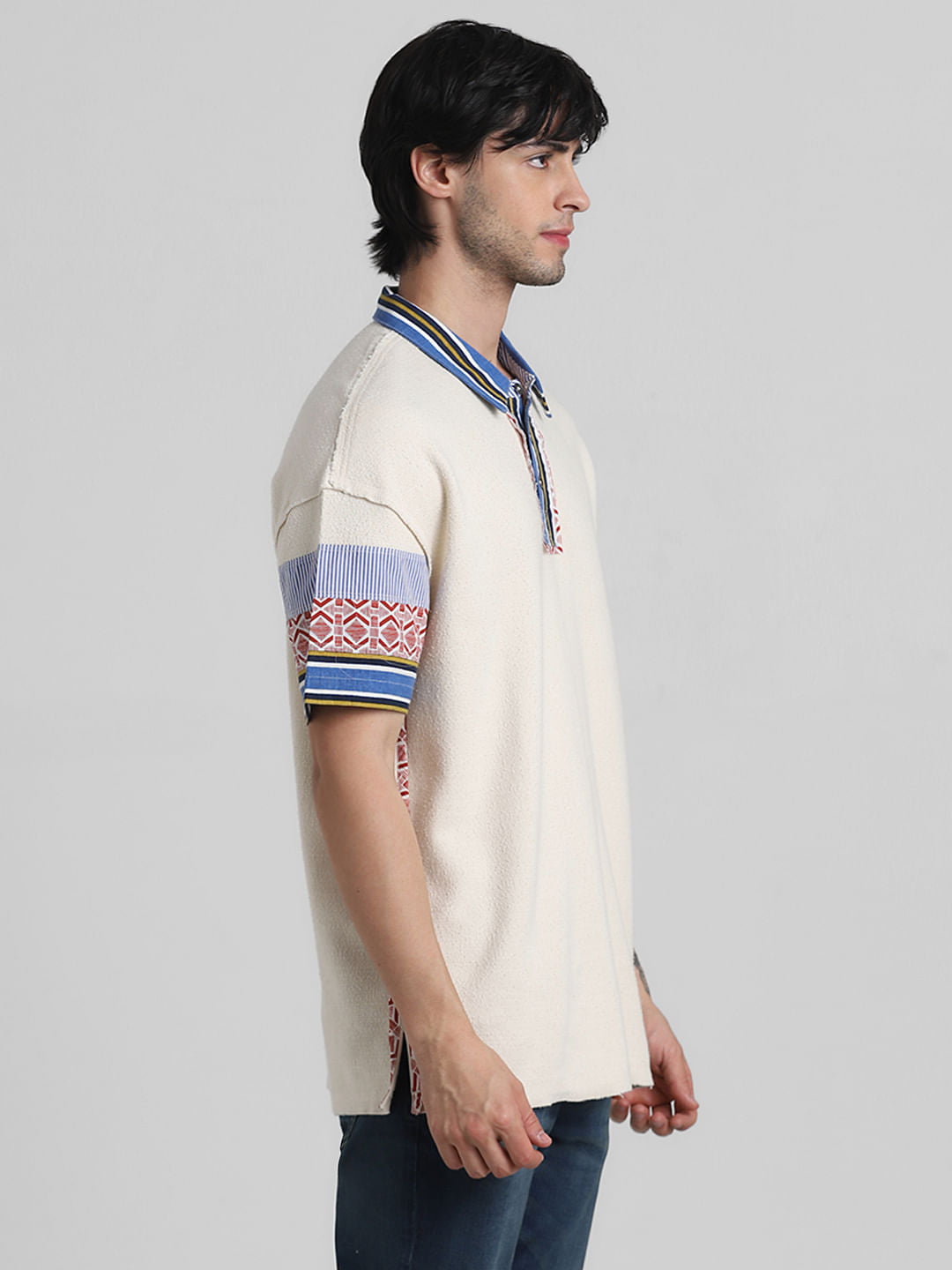 Beige Applique Patchwork Polo